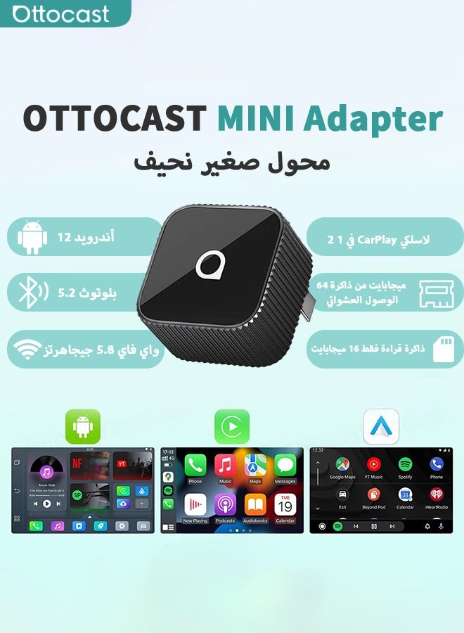 Ottocast 2 IN 1 Mini Slim Wireless CarPlay Android Auto Adapter USB Dongle Plug Play Bluetooth Wifi Auto Connect, Converts Wired to Wireless carplay For Volvo Benz Mg Kia Chery VW Toyota Nissan Honda Ford - Image 1